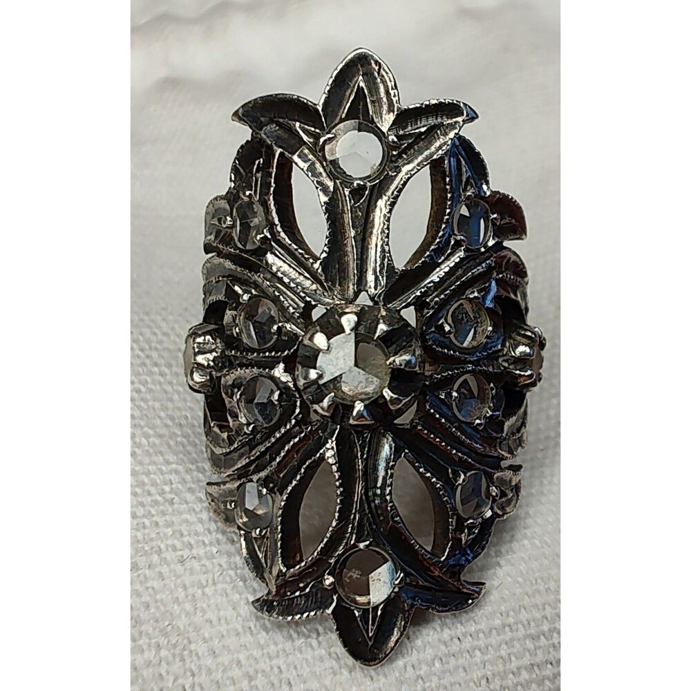 10k Gold &  Sterling Silver Victorian Revival Statement Ring Gothic Whimsical
